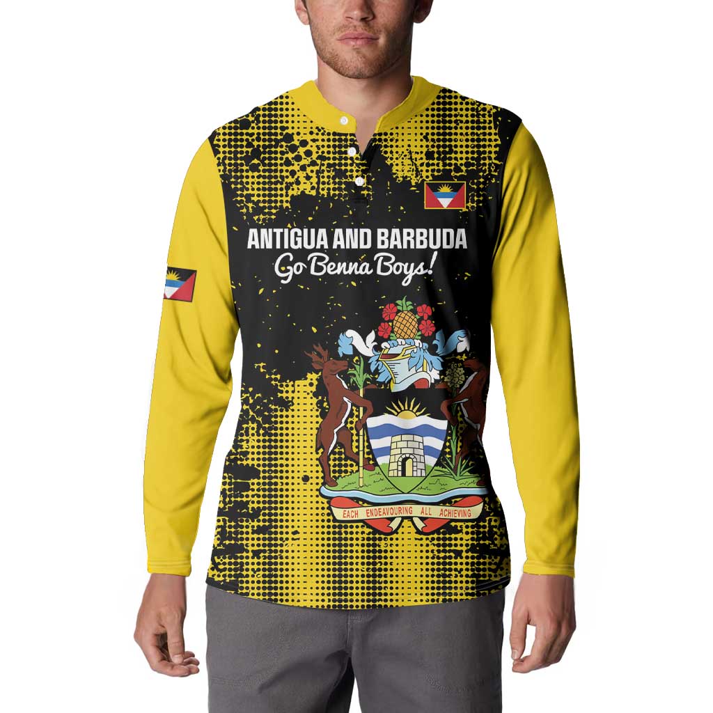 Boys' button football sweatshirt with yellow sleeves and Antigua and Barbuda front graphic