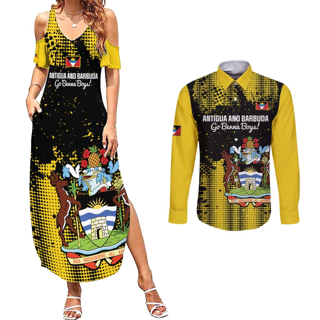 Custom Antigua and Barbuda Football Couples Matching Summer Maxi Dress and Long Sleeve Button Shirt Go Benna Boys