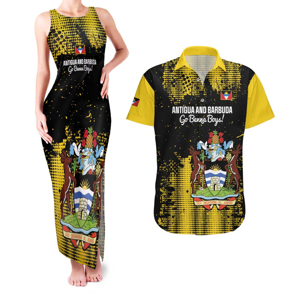 Custom Antigua and Barbuda Football Couples Matching Tank Maxi Dress and Hawaiian Shirt Go Benna Boys