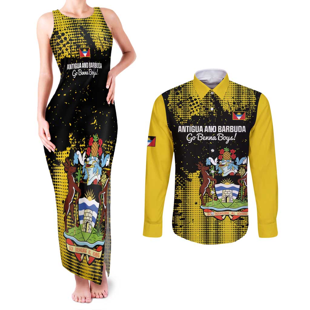 Custom Antigua and Barbuda Football Couples Matching Tank Maxi Dress and Long Sleeve Button Shirt Go Benna Boys