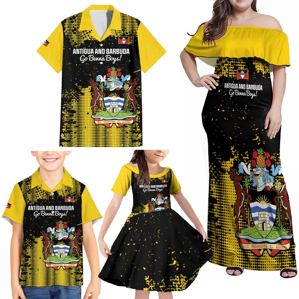 Custom Antigua and Barbuda Football Family Matching Off Shoulder Maxi Dress and Hawaiian Shirt Go Benna Boys - Wonder Print Shop