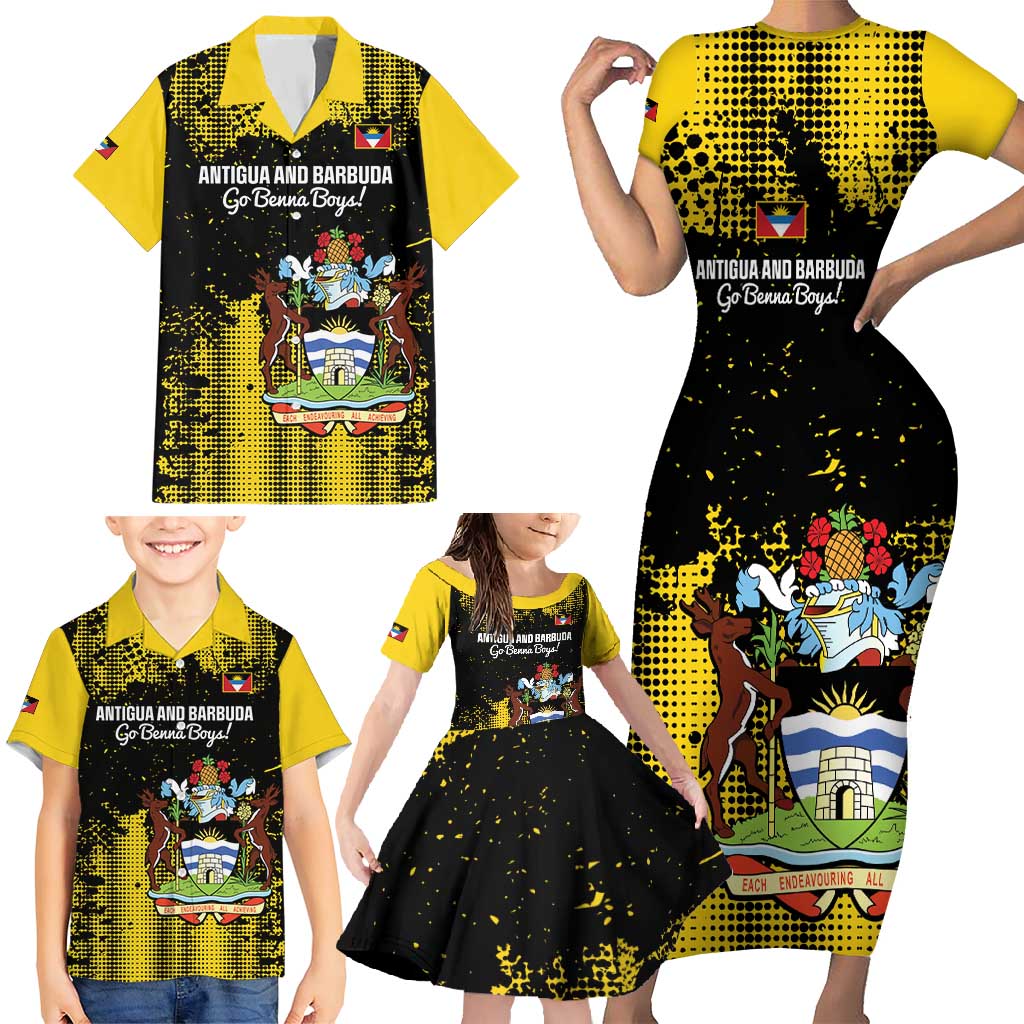 Custom Antigua and Barbuda Football Family Matching Short Sleeve Bodycon Dress and Hawaiian Shirt Go Benna Boys - Wonder Print Shop