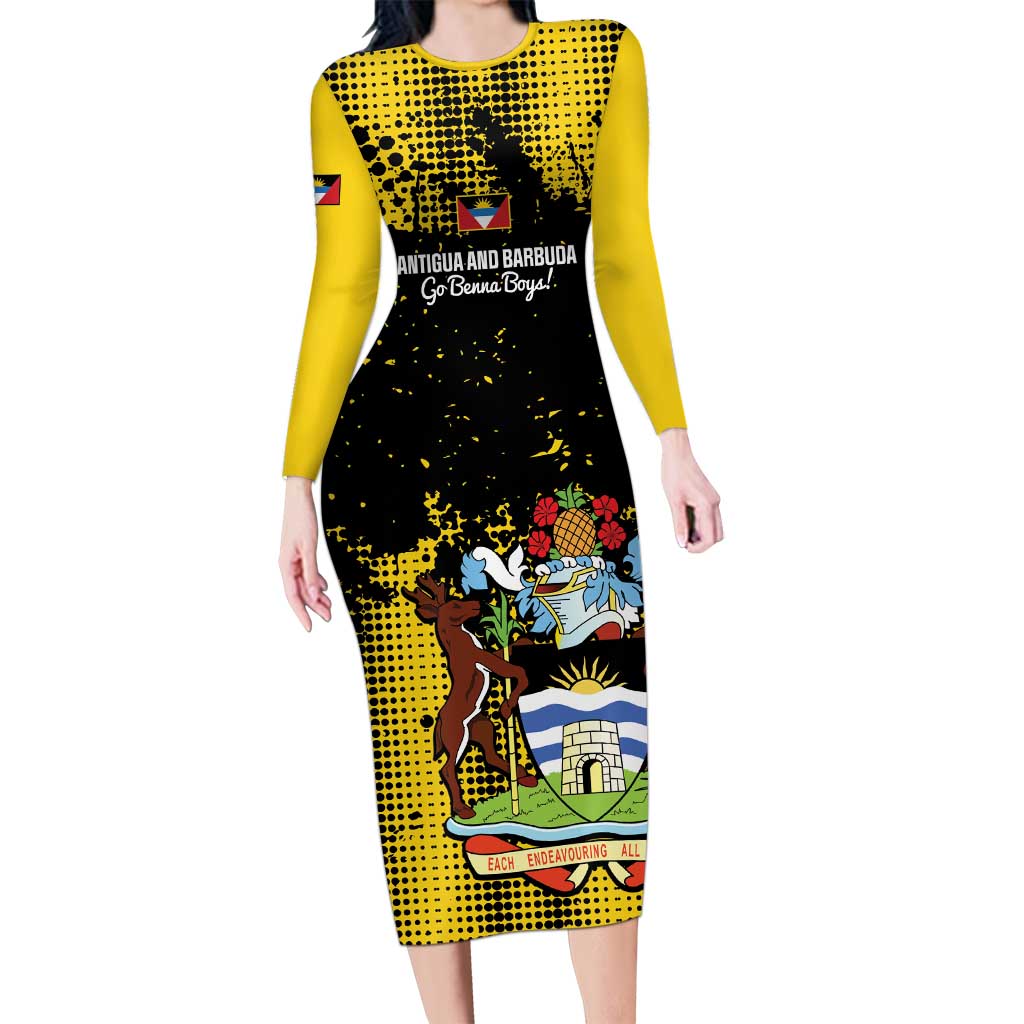 Custom Antigua and Barbuda Football Long Sleeve Bodycon Dress Go Benna Boys - Wonder Print Shop