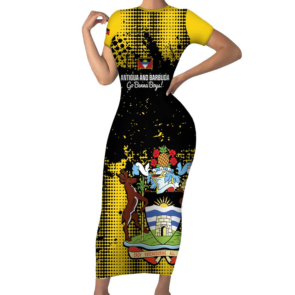 Custom Antigua and Barbuda Football Short Sleeve Bodycon Dress Go Benna Boys - Wonder Print Shop