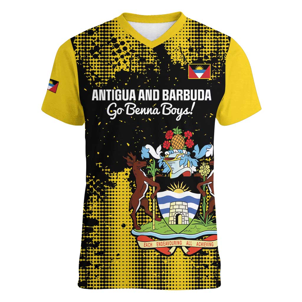 Custom Antigua and Barbuda Football Women V-Neck T-Shirt Go Benna Boys - Wonder Print Shop