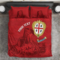 Red bedding set with two pillows, 'YOUR TEXT' and Nuraghe falcon crest