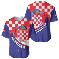 Croatia checkerboard baseball jersey set, red and blue front and back views with crest
