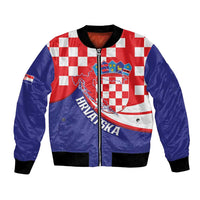 Croatia National Day Bomber Jacket Hrvatska Checkerboard With Slavic Pattern