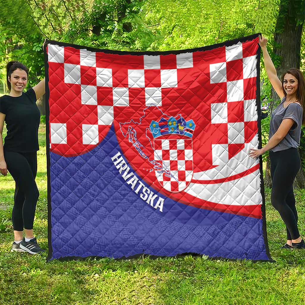 Croatia National Day Quilt Hrvatska Checkerboard With Slavic Pattern
