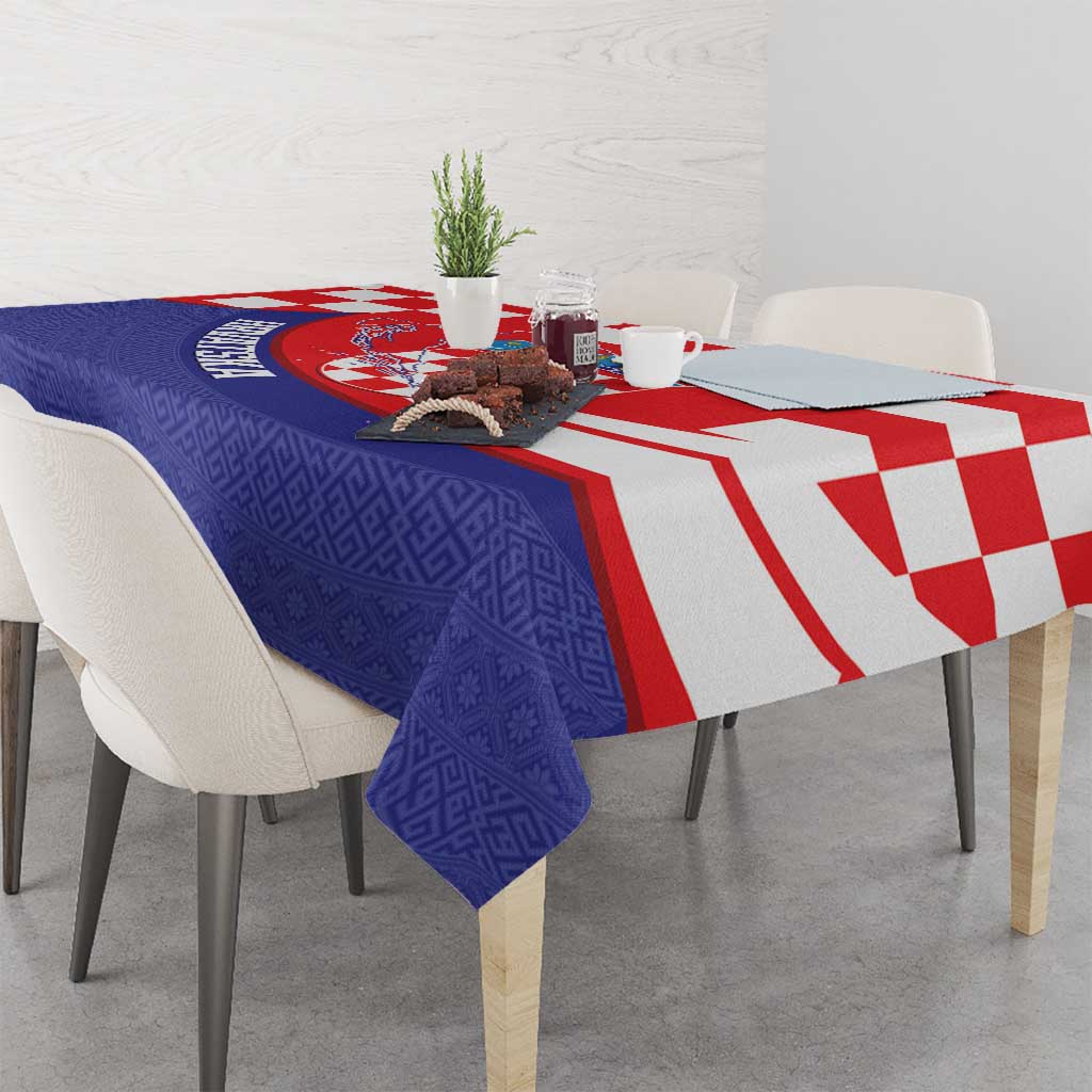 Croatia National Day Tablecloth Hrvatska Checkerboard With Slavic Pattern