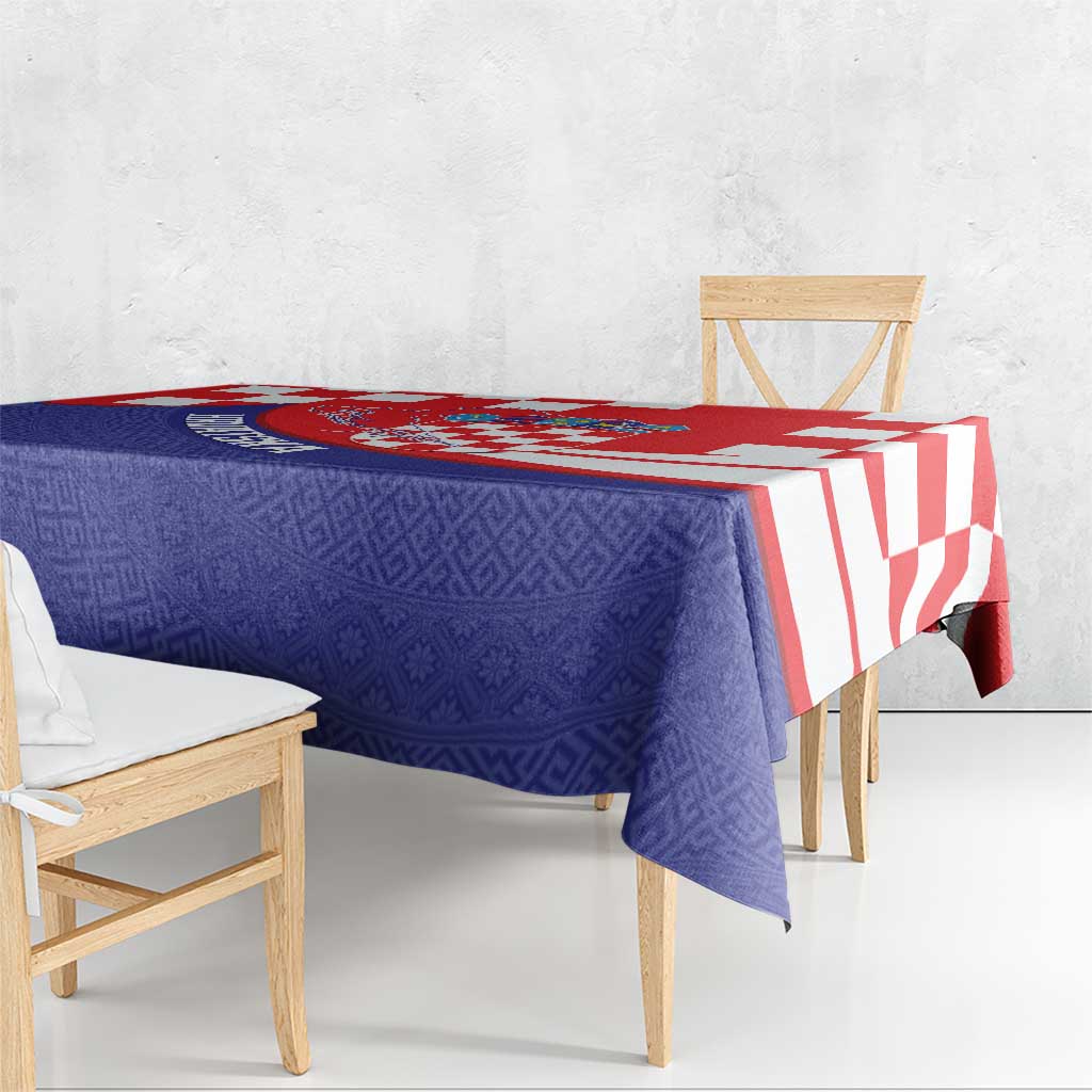 Croatia National Day Tablecloth Hrvatska Checkerboard With Slavic Pattern