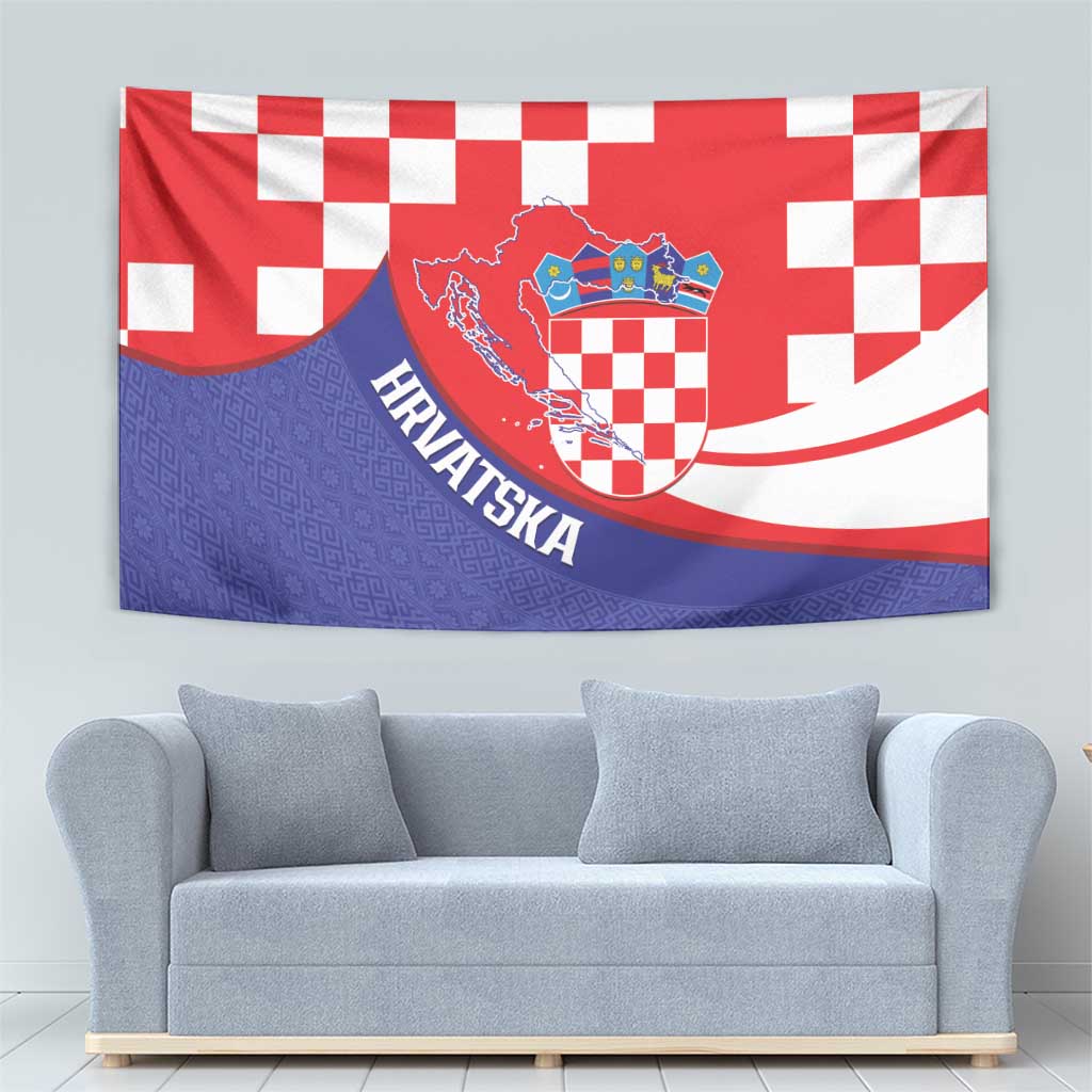 Croatia National Day Tapestry Hrvatska Checkerboard With Slavic Pattern
