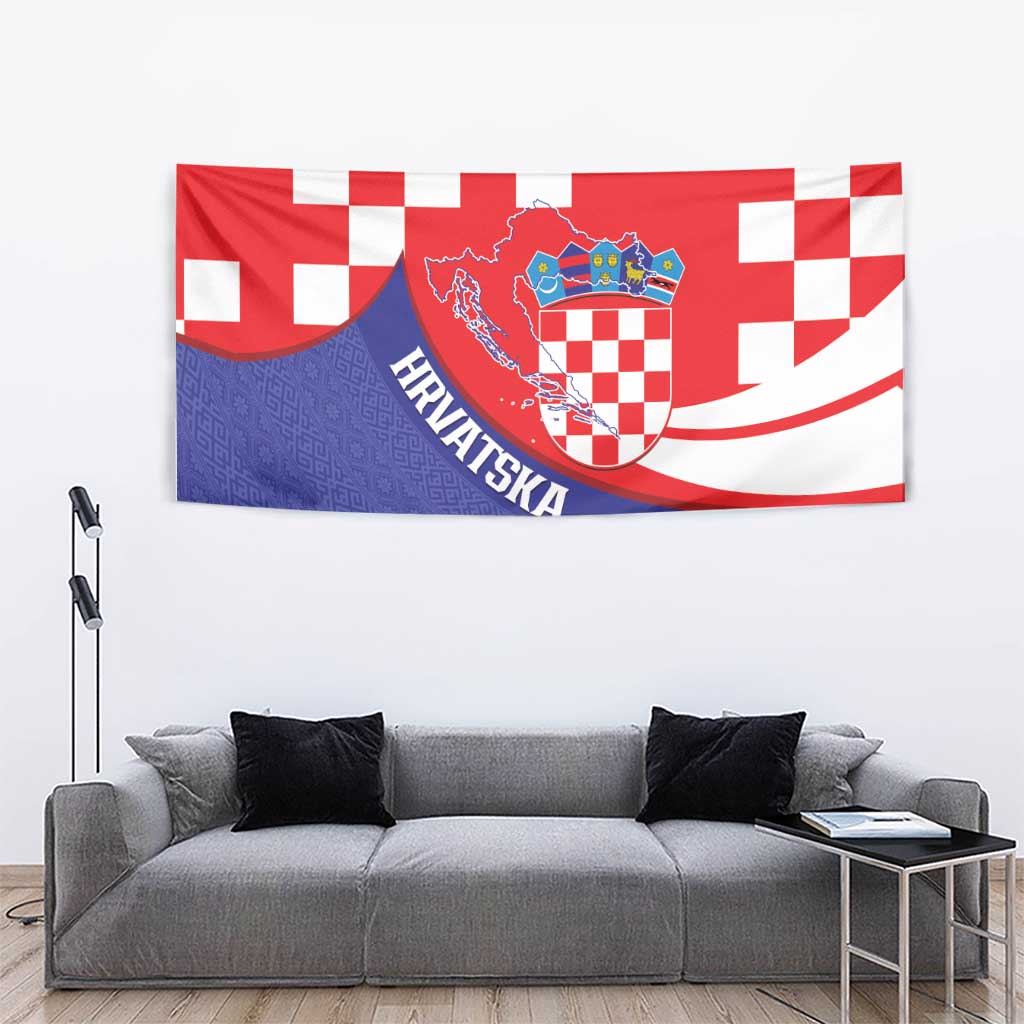 Croatia National Day Tapestry Hrvatska Checkerboard With Slavic Pattern