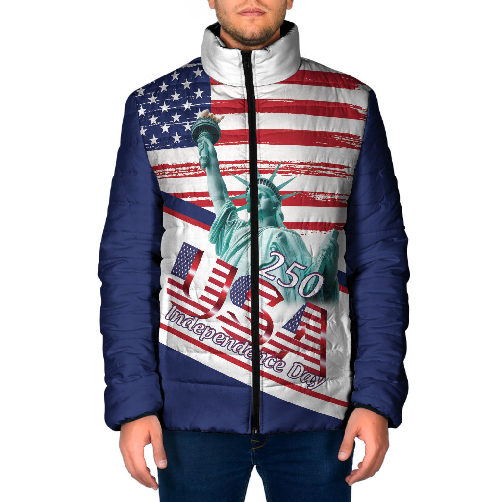 4th Of July United States Padded Jacket USA 250 Years Anniversary Statue Of Liberty