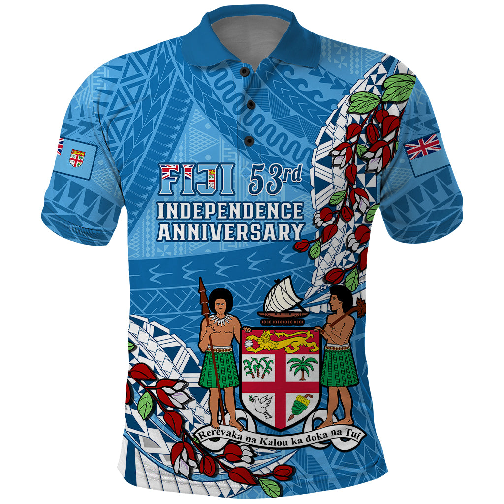 Fiji Day Polo Shirt Fijian Tagimaucia Flower Polynesian Mix Tapa Pattern - Wonder Print Shop