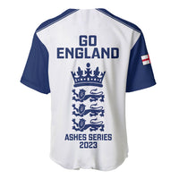 England cricket baseball jersey back, white/navy, Go England crown and Ashes Series 2023