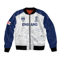 White bomber jacket with navy sleeves, full zip front, England crest and pockets