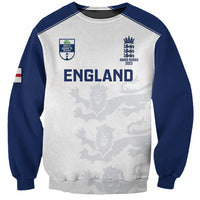 England cricket sweatshirt, ash body with navy sleeves; England print and Ashes 2023 logo