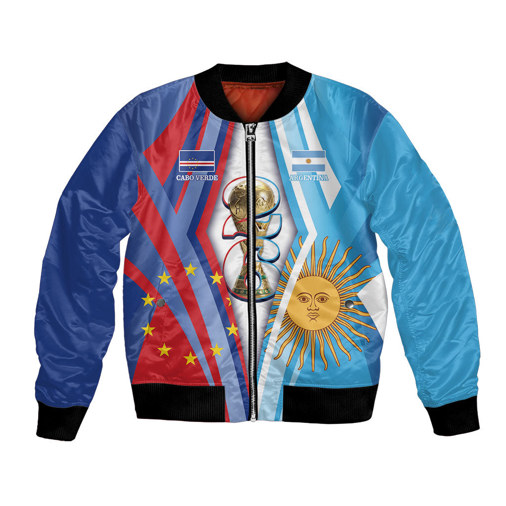 Custom Argentina and Cabo Verde Football 2026 Bomber Jacket La Albiceleste Tubaroes Azuis Together