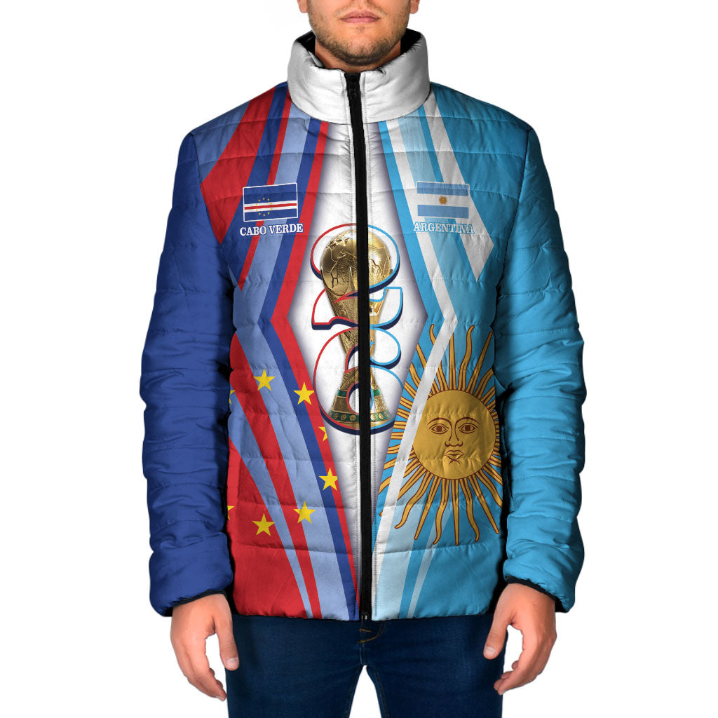 Custom Argentina and Cabo Verde Football 2026 Padded Jacket La Albiceleste Tubaroes Azuis Together