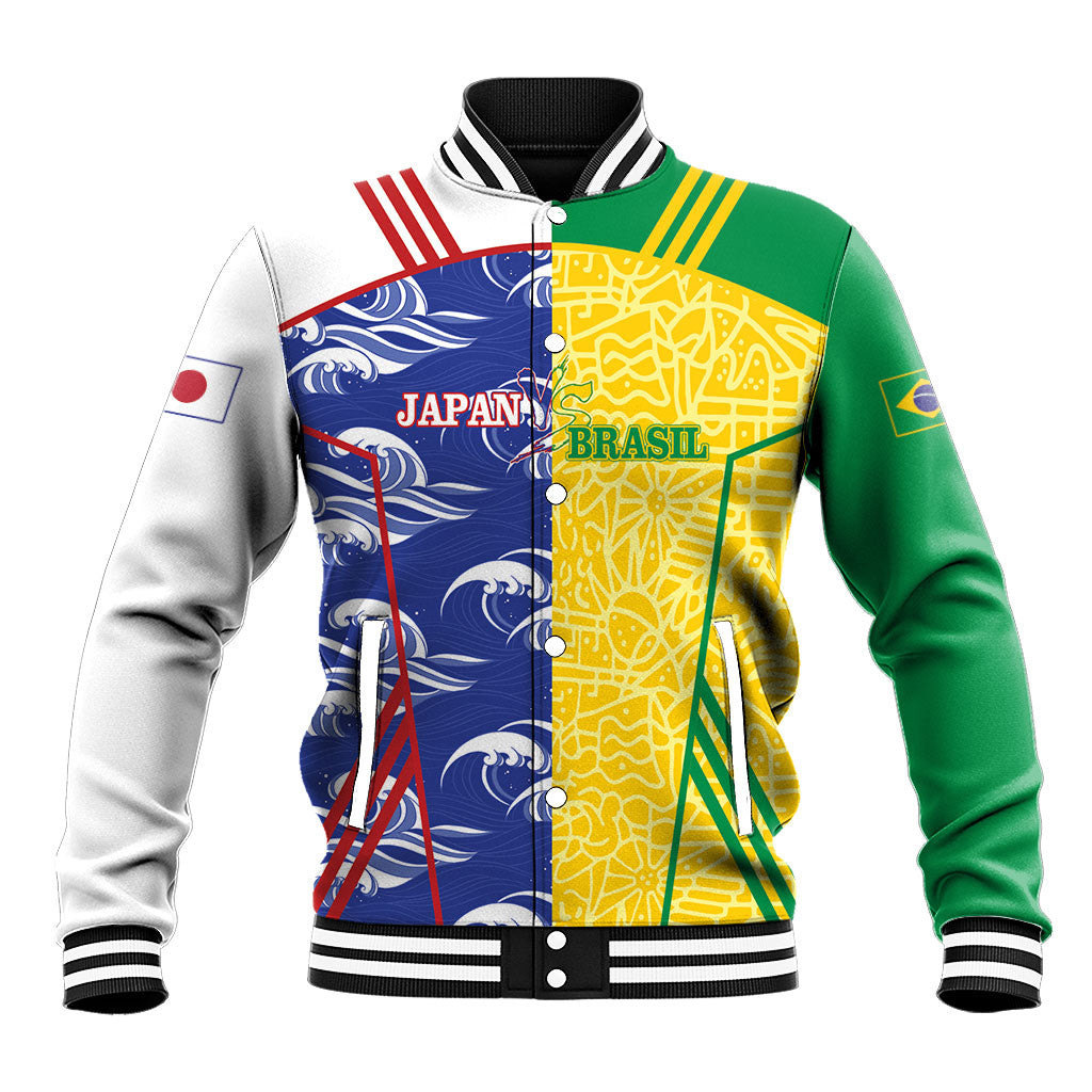 Custom Brazil and Japan Football 2026 Baseball Jacket Selecao Samurai Blue Together