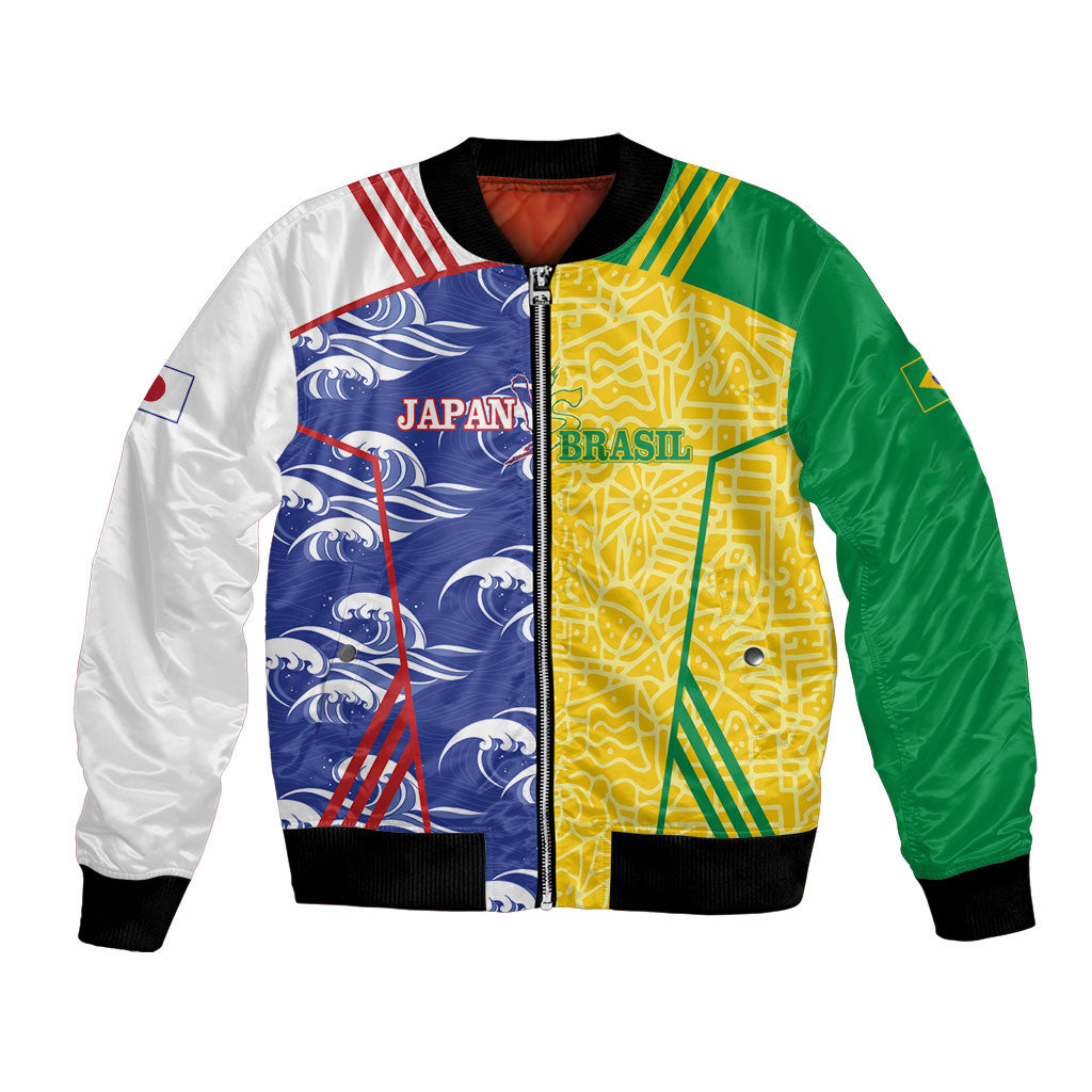 Custom Brazil and Japan Football 2026 Bomber Jacket Selecao Samurai Blue Together