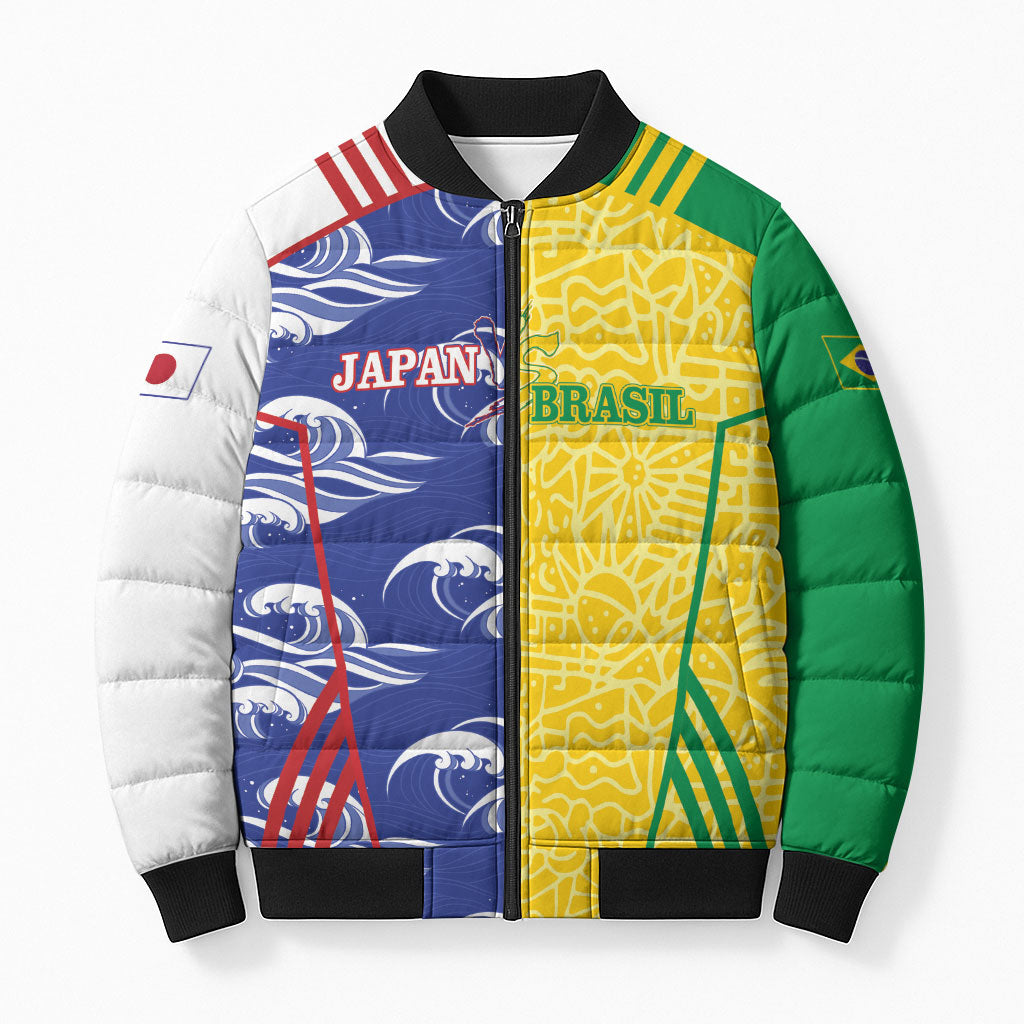 Custom Brazil and Japan Football 2026 Bomber Puffer Jacket Selecao Samurai Blue Together