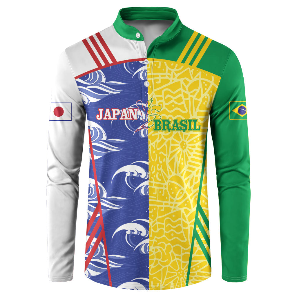 Custom Brazil and Japan Football 2026 Button Sweatshirt Selecao Samurai Blue Together