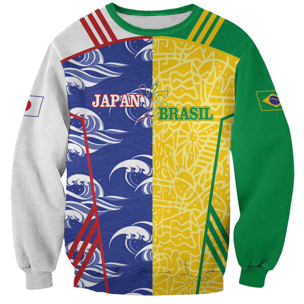 Custom Brazil and Japan Football 2026 Sweatshirt Selecao Samurai Blue Together
