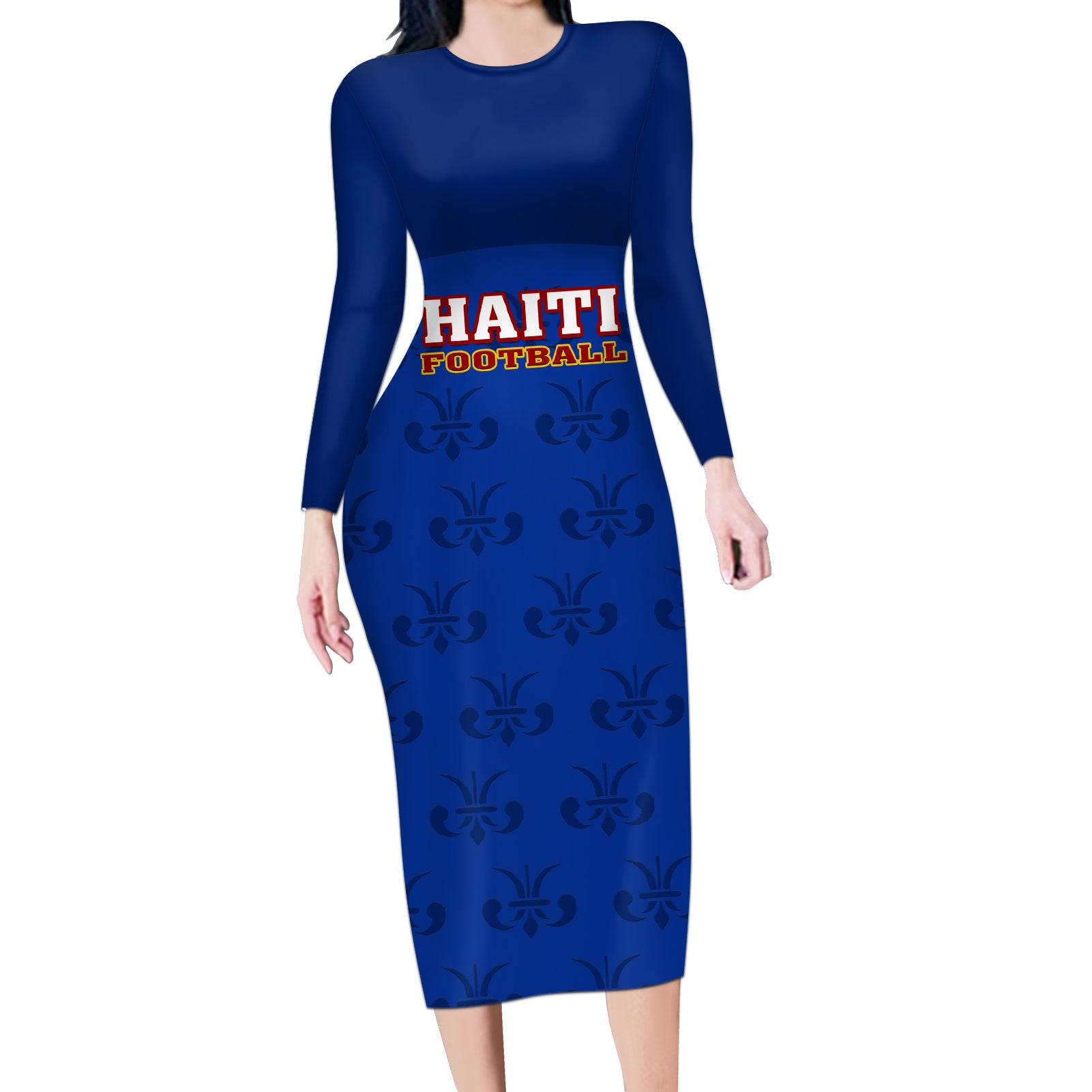 Haiti Football Long Sleeve Bodycon Dress Les Grenadieres 2023 World Cup Blue Version - Wonder Print Shop