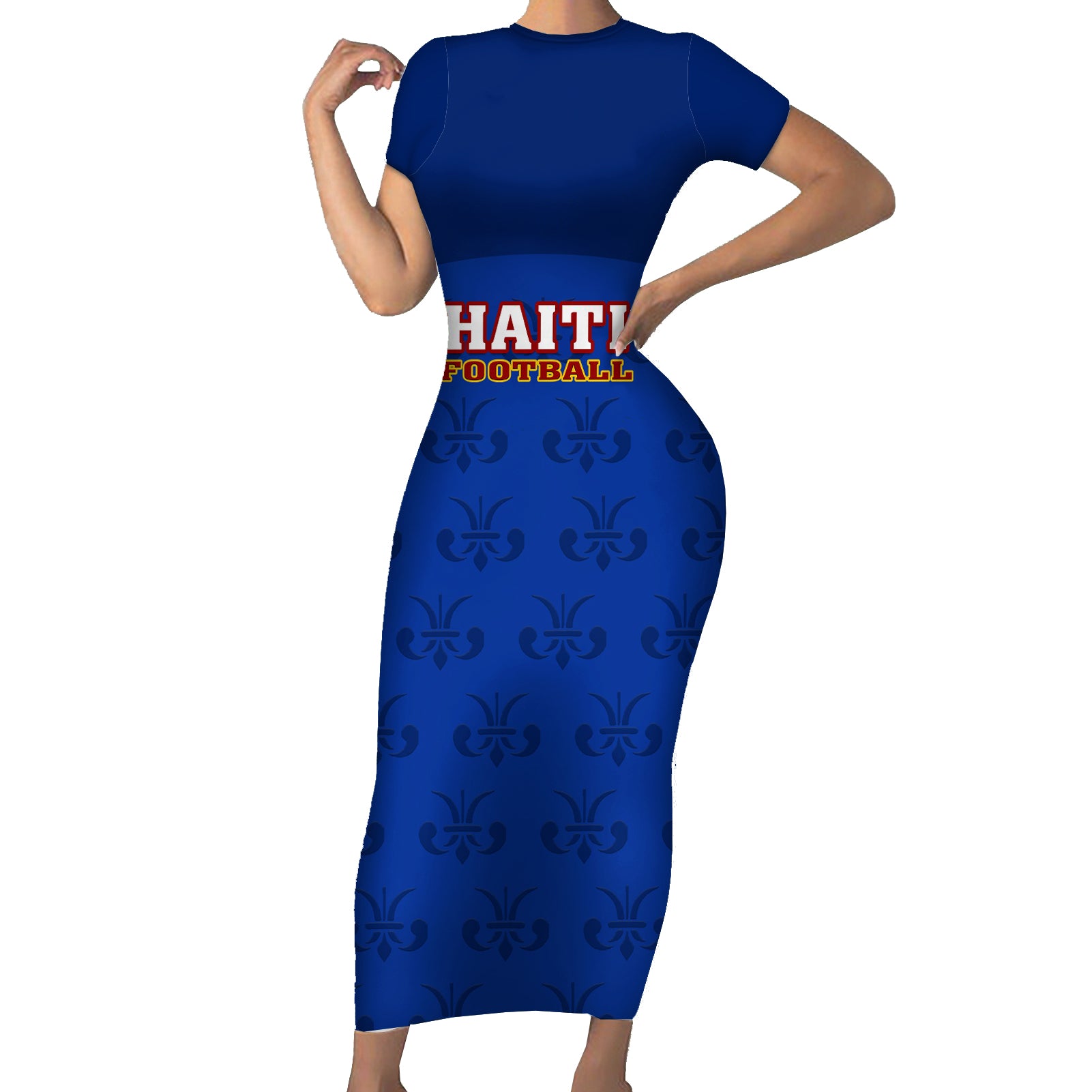 Haiti Football Short Sleeve Bodycon Dress Les Grenadieres 2023 World Cup Blue Version - Wonder Print Shop