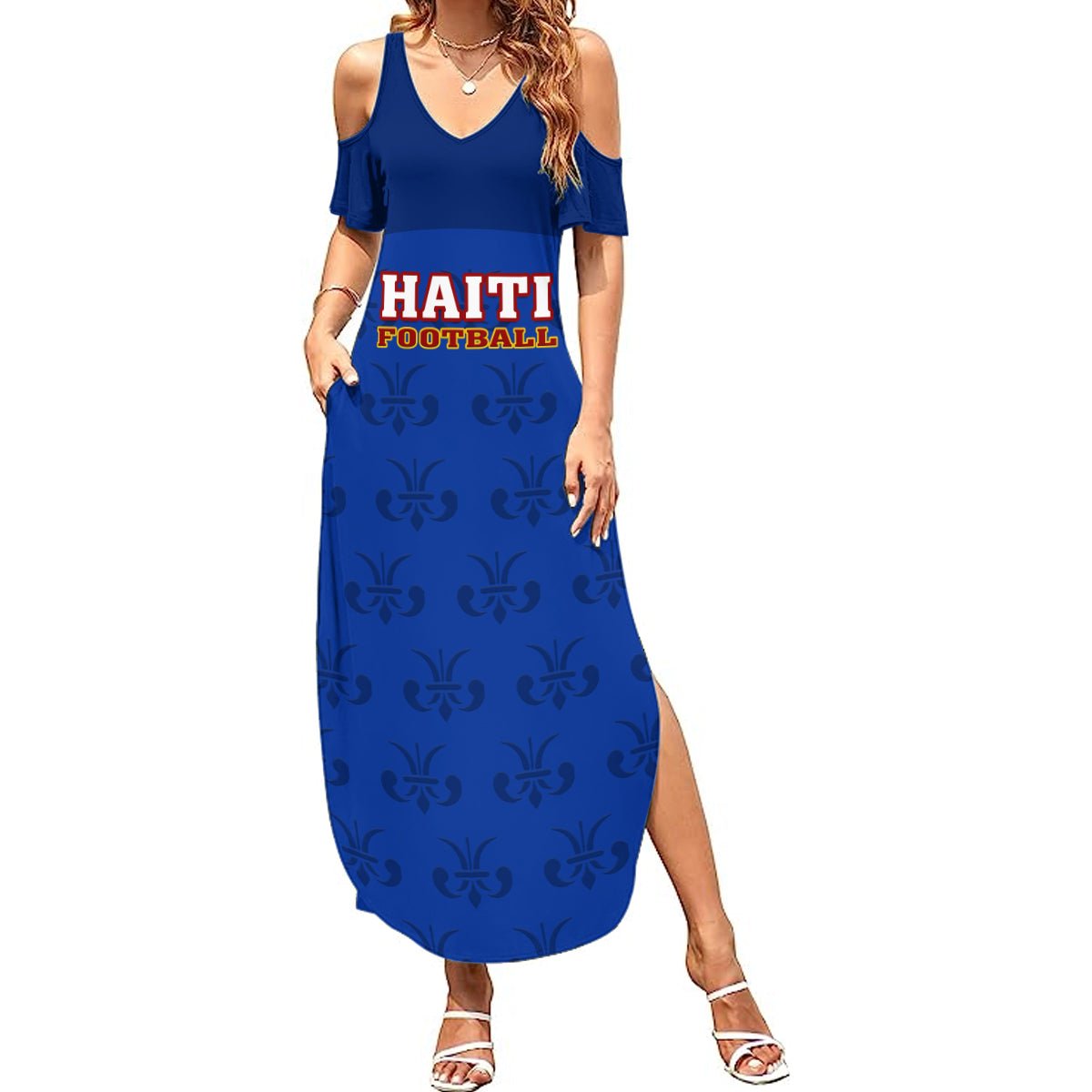 Haiti Football Summer Maxi Dress Les Grenadieres 2023 World Cup Blue Version - Wonder Print Shop