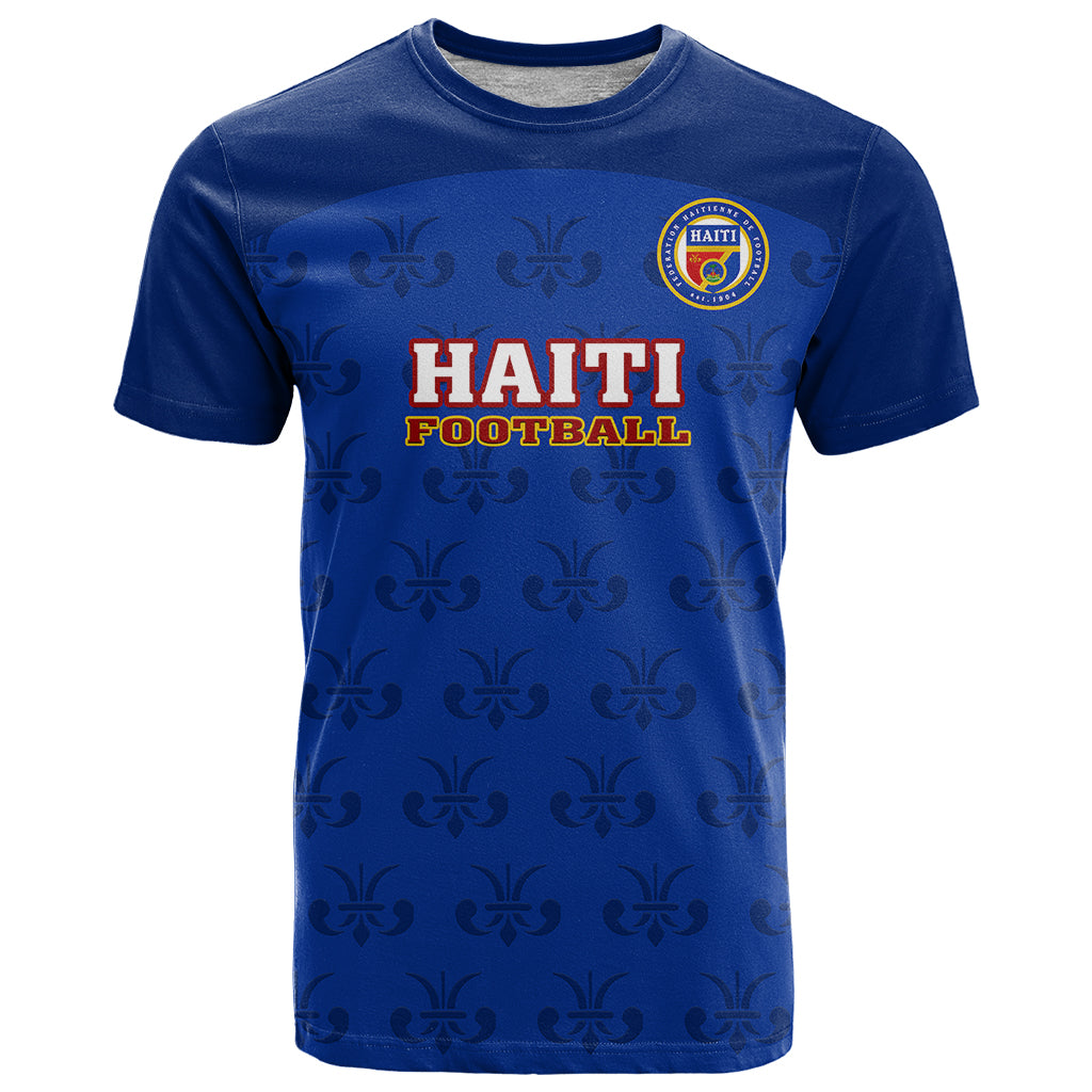 Blue football T-shirt with Haiti crest and 'HAITI FOOTBALL' front print