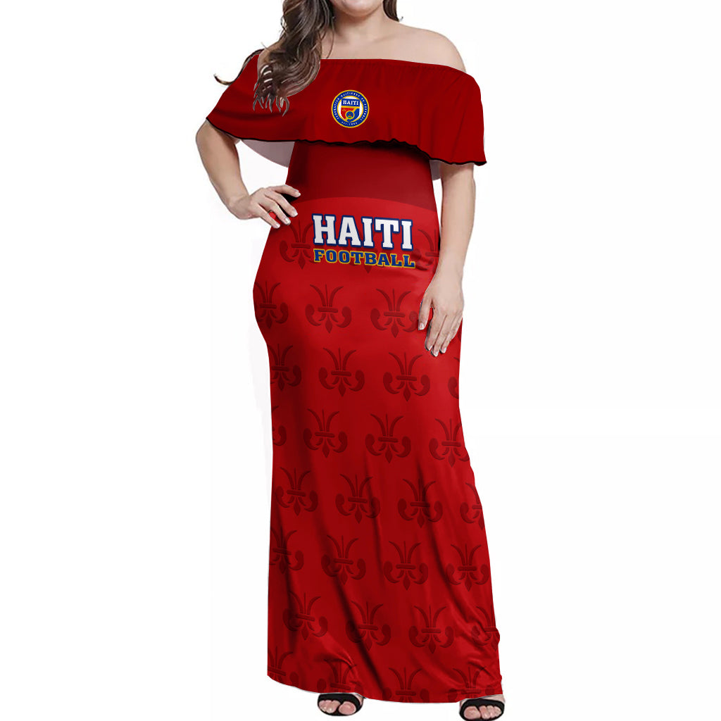 Haiti Football Off Shoulder Maxi Dress Les Grenadieres 2023 World Cup Red Version - Wonder Print Shop