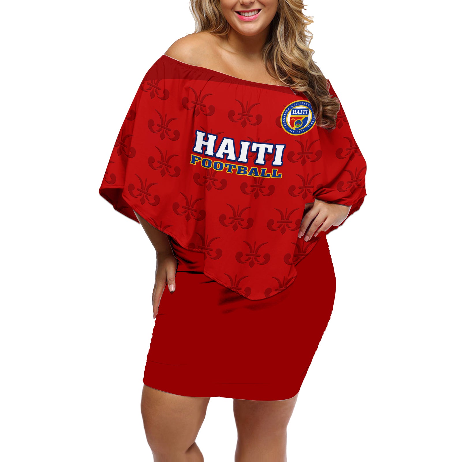 Haiti Football Off Shoulder Short Dress Les Grenadieres 2023 World Cup Red Version - Wonder Print Shop