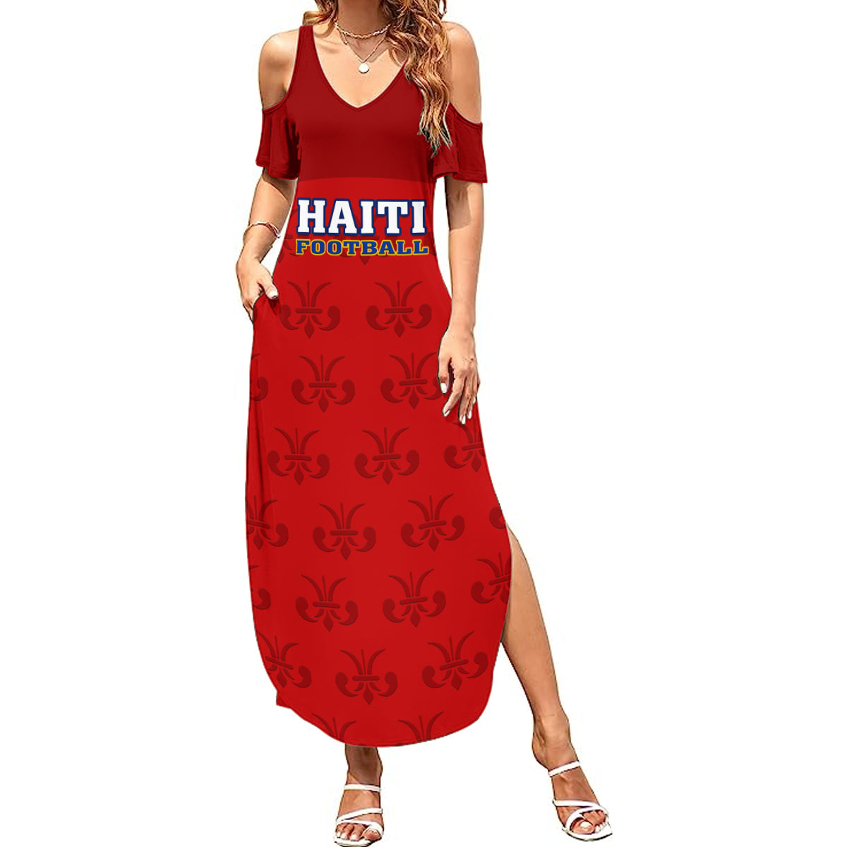 Haiti Football Summer Maxi Dress Les Grenadieres 2023 World Cup Red Version - Wonder Print Shop