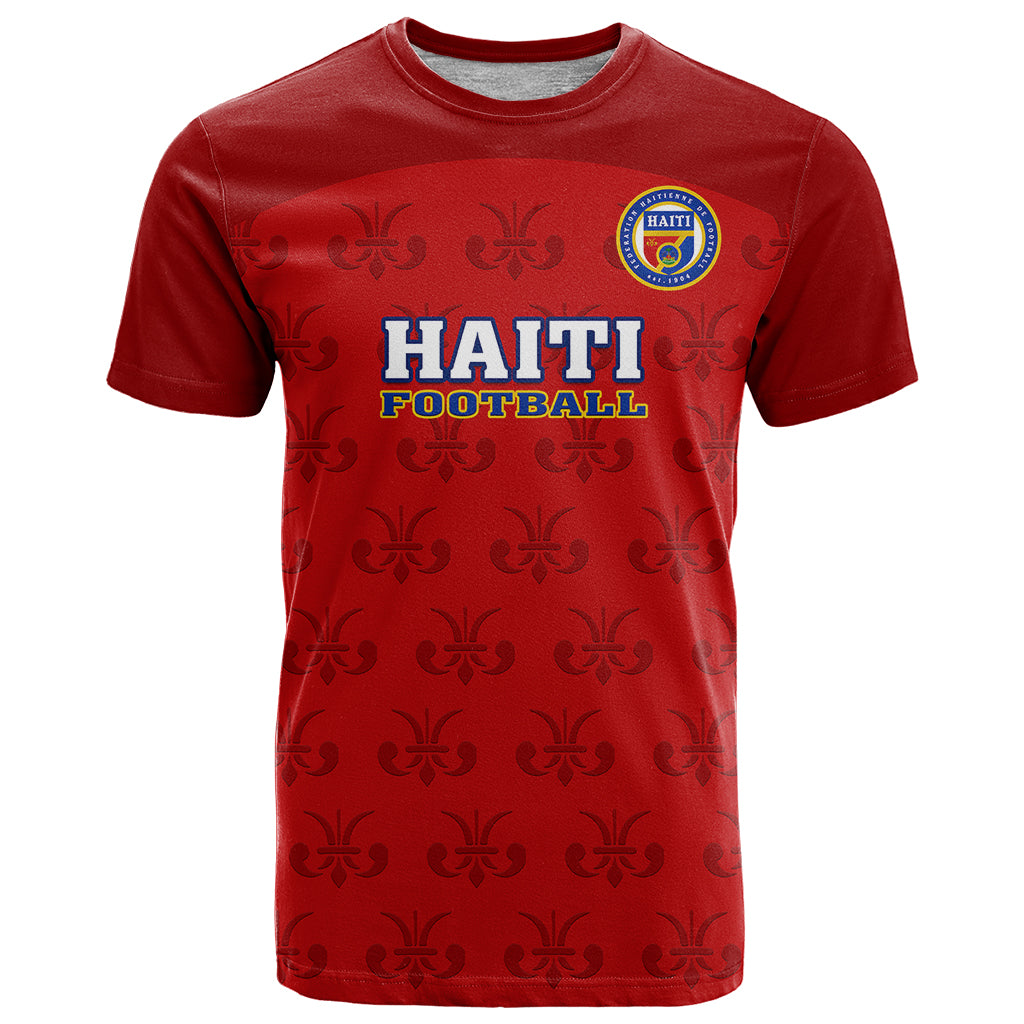 Red football T-shirt with Haiti crest and HAITI FOOTBALL front print