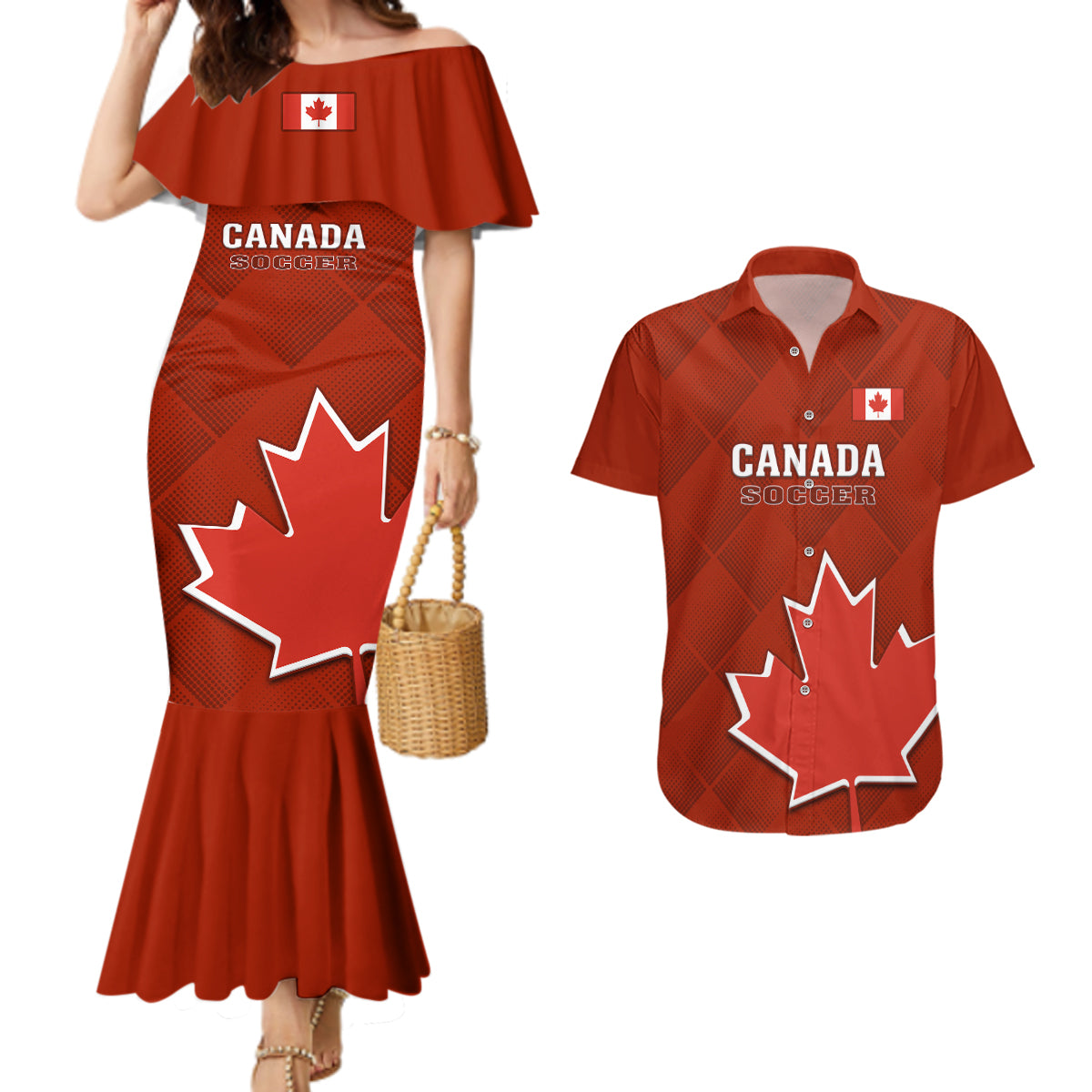 Custom Canada Soccer Couples Matching Mermaid Dress And Hawaiian Shirt Go Canucks Maple Leaf 2023 World Cup - Wonder Print Shop