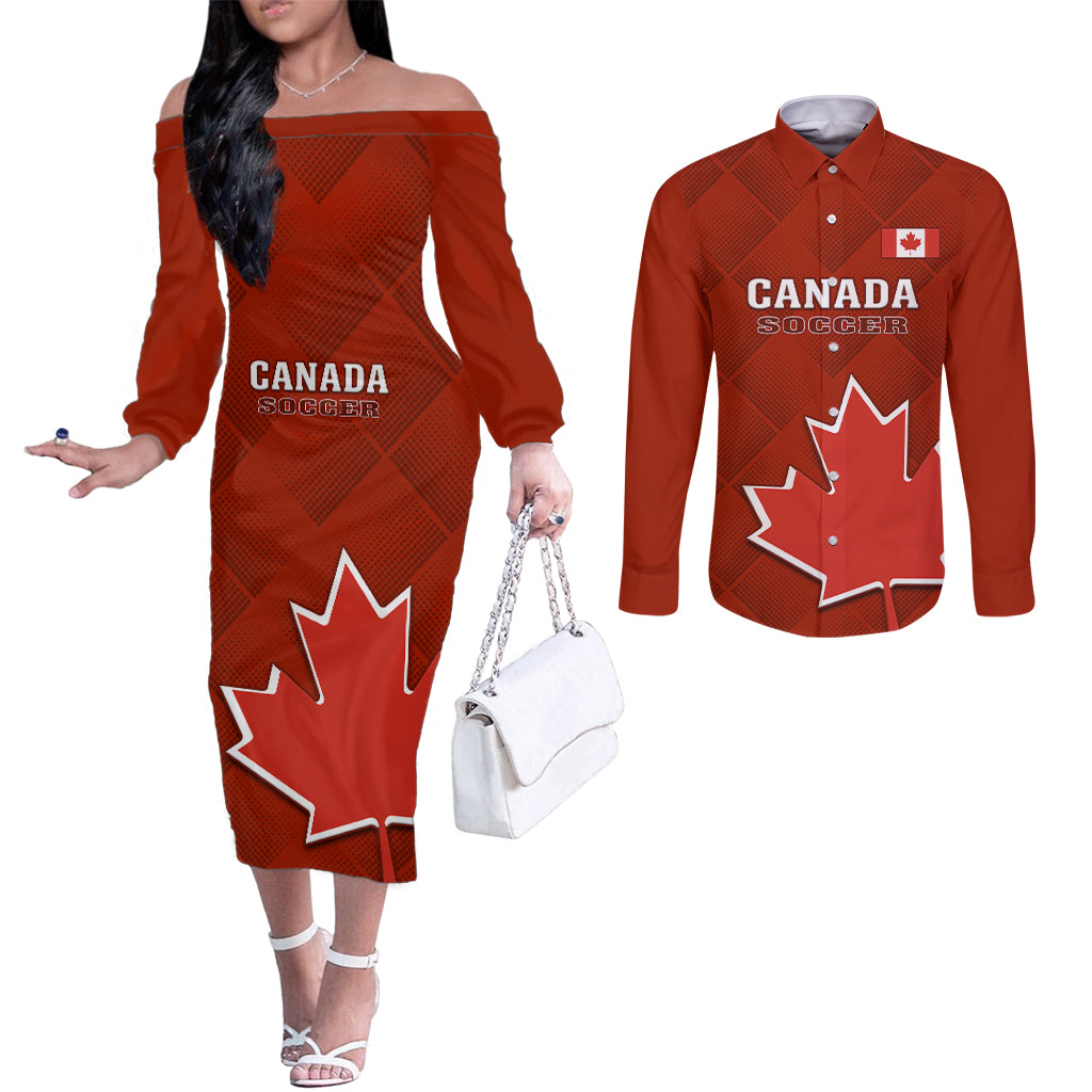 custom-canada-soccer-couples-matching-off-the-shoulder-long-sleeve-dress-and-long-sleeve-button-shirts-go-canucks-maple-leaf-2023-world-cup