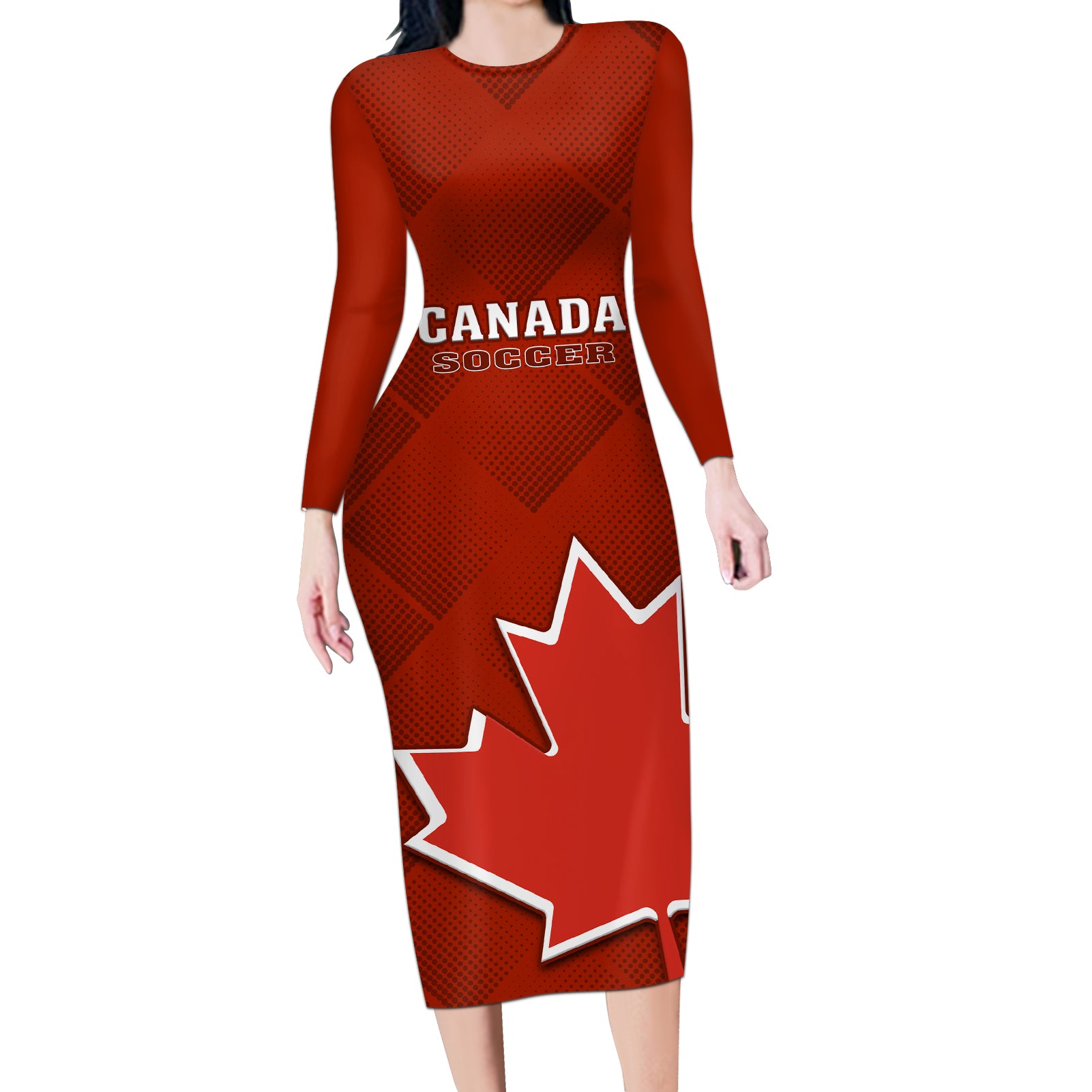 Custom Canada Soccer Long Sleeve Bodycon Dress Go Canucks Maple Leaf 2023 World Cup - Wonder Print Shop