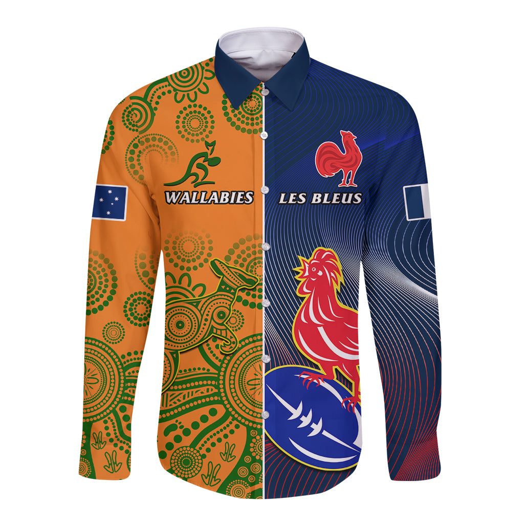 France And Australia Rugby Long Sleeve Button Shirt 2023 World Cup Le Bleus Wallabies Together - Wonder Print Shop