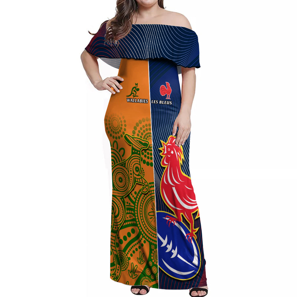 France And Australia Rugby Off Shoulder Maxi Dress 2023 World Cup Le Bleus Wallabies Together - Wonder Print Shop