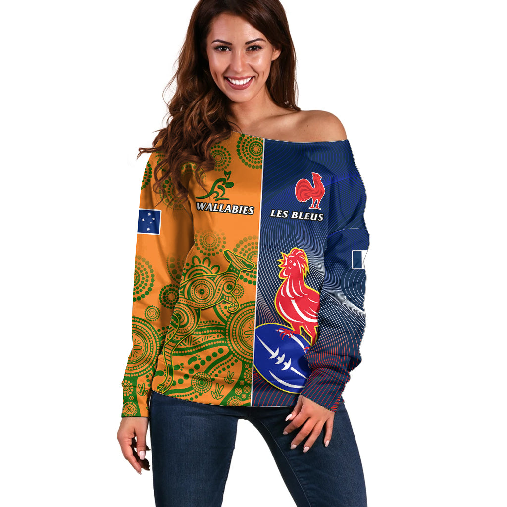 France And Australia Rugby Off Shoulder Sweater 2023 World Cup Le Bleus Wallabies Together - Wonder Print Shop