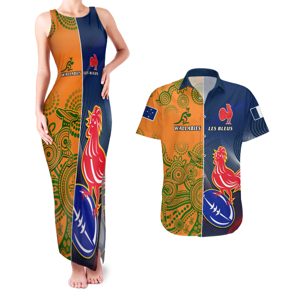 Custom France And Australia Rugby Couples Matching Tank Maxi Dress and Hawaiian Shirt 2023 World Cup Le Bleus Wallabies Together - Wonder Print Shop