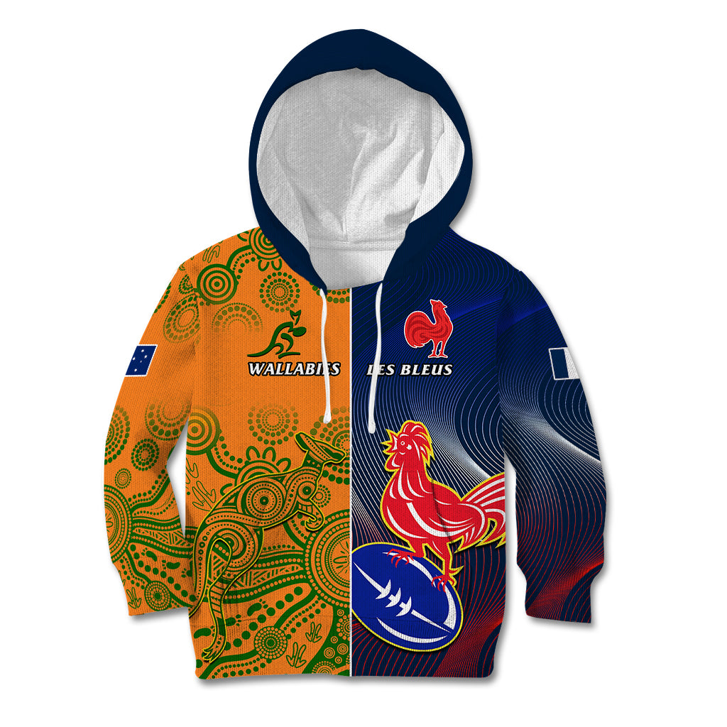 Custom France And Australia Rugby Kid Hoodie 2023 World Cup Le Bleus Wallabies Together - Wonder Print Shop