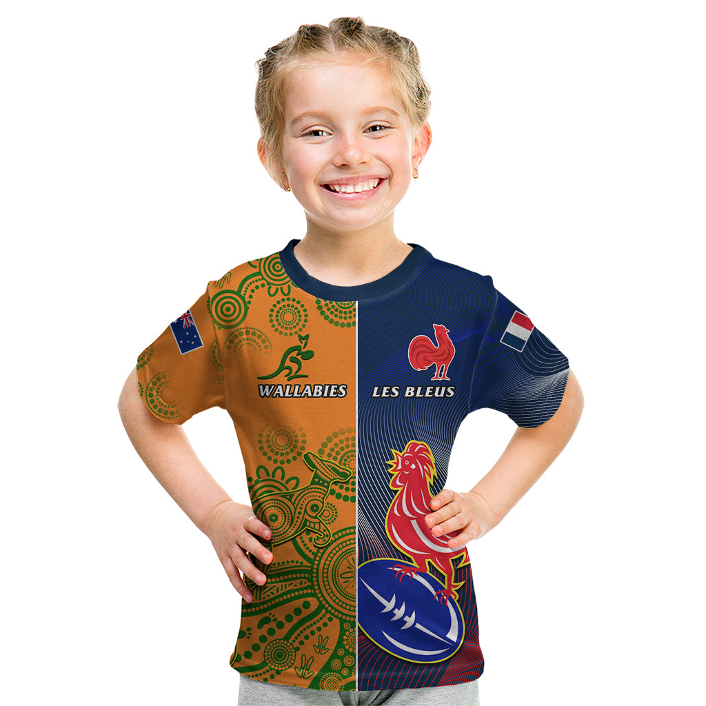 Custom France And Australia Rugby Kid T Shirt 2023 World Cup Le Bleus Wallabies Together - Wonder Print Shop