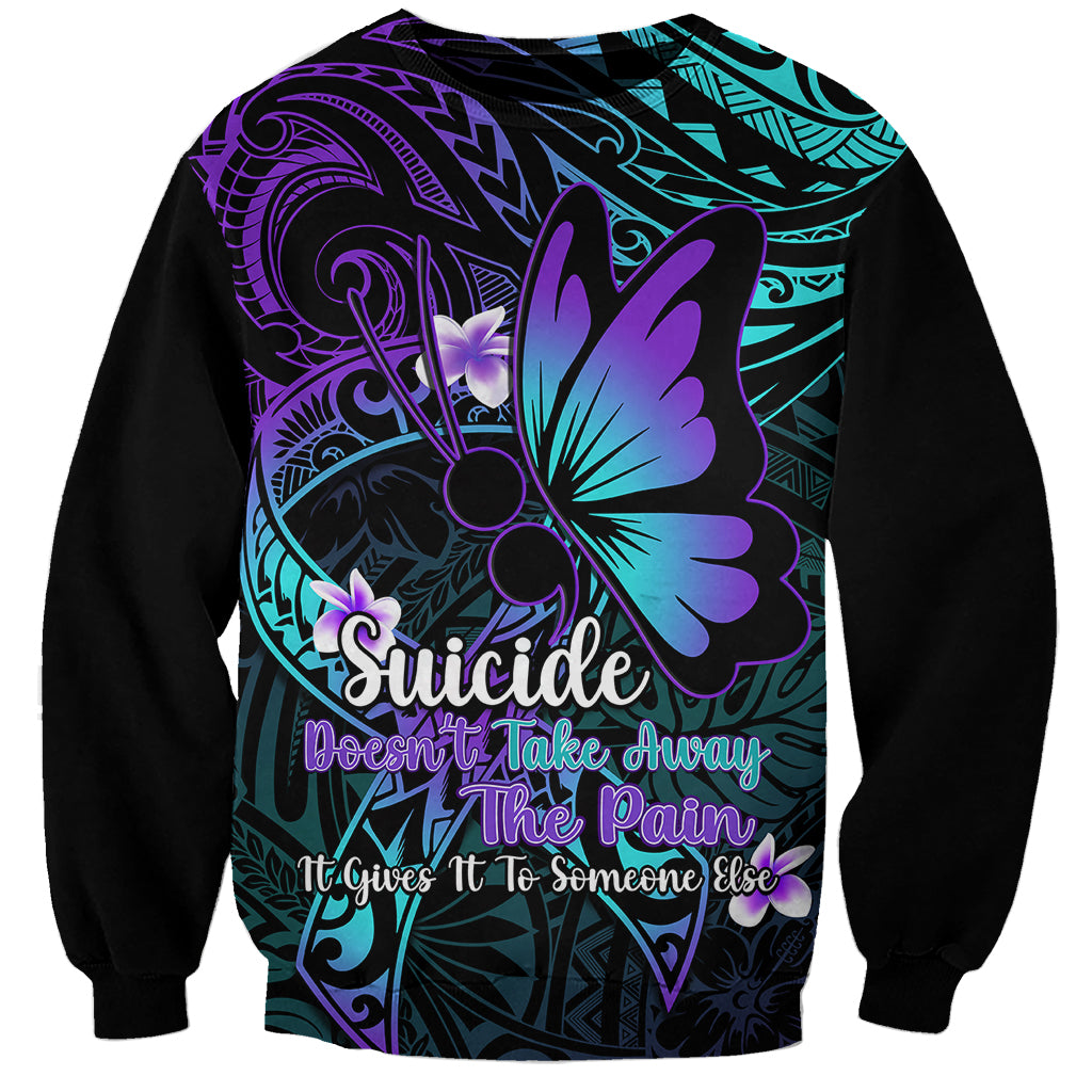Unisex sweatshirt with purple-blue butterfly graphic and supportive slogan on front
