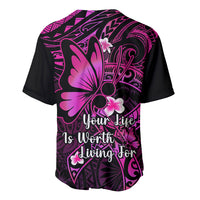 Pink and black baseball jersey with large back butterfly and floral script