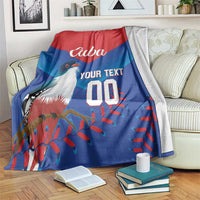 Cuba-themed blue and red blanket with white bird, 'Cuba' and 'Your Text' design.