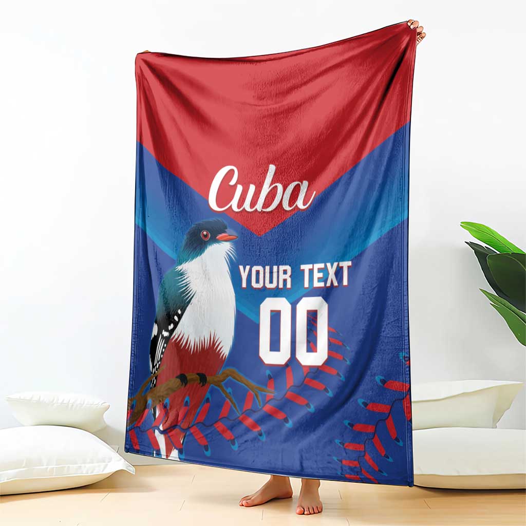 Cuba-themed blue and red blanket with 'Cuba', white bird, and bold 'Your Text' number.